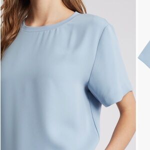 Open Edit Matte Satin Blouse/Tee in Blue